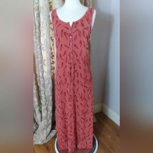 #14 Gentlefawn Maxi Dress Coral Feather Pattern Sz Small
